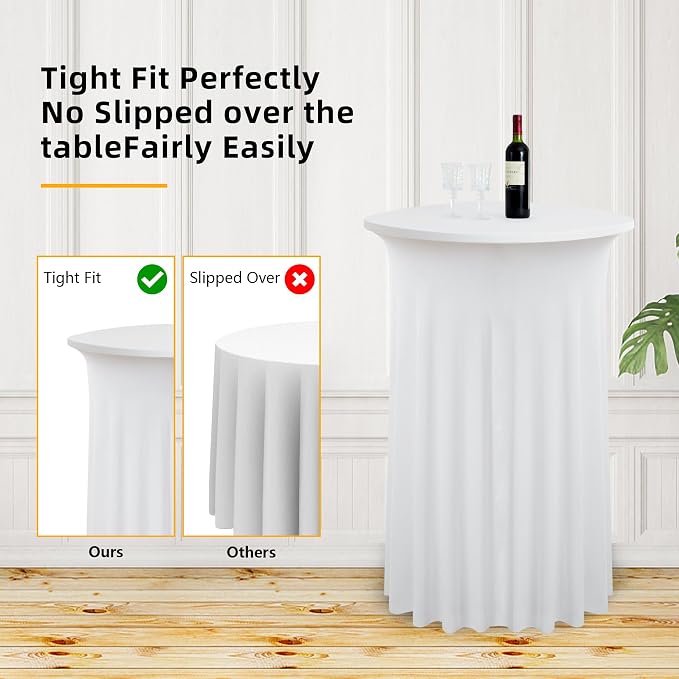 6 Pack Ivory High Top Cocktail Tablecloths Round 32inch×43inch, Wrinkle Free Stretch Spandex Cocktail Table Cloth Covers for Party Wedding Banquet Baby Shower Birthday