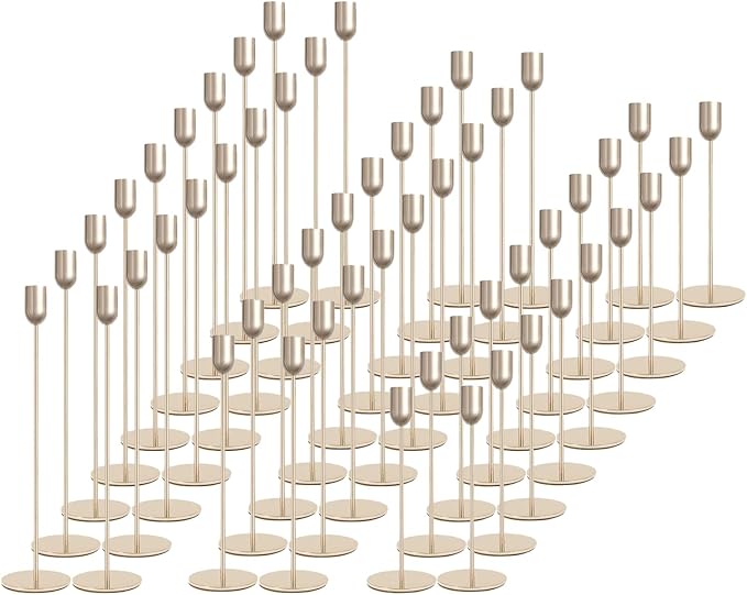 54 Pcs Glod Candle Holders Set,Vintage Taper & Pillar Candle Sticks for Wedding,Dining Table, Fireplace Mantel, Elegant Home Decor, Housewarming Gift, Festive Centerpiece