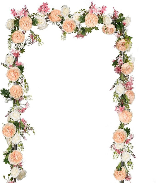 DearHouse 2Pack Artificial Peony Flower Garland - Silk Peony Garland with Pink and White Flowers for Wedding Party Table Decoration,6ft/Strand