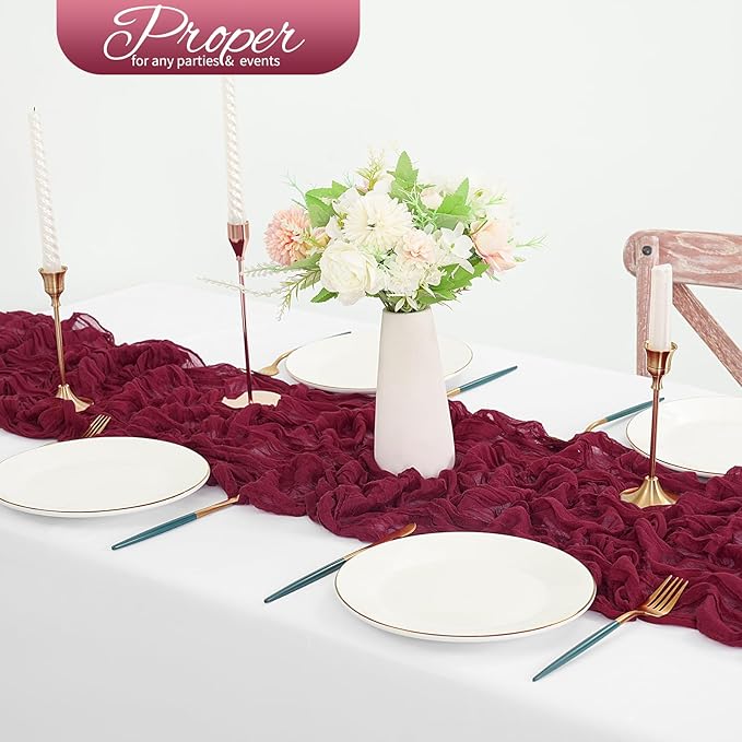 10 Pack Burgundy Red Christmas Table Runner 10FT Cheesecloth Boho Rustic Gauze 20 x 120 Inch Cheese Cloth Runner for Wedding Party Bridal Shower Thanksgiving Christmas Decoration