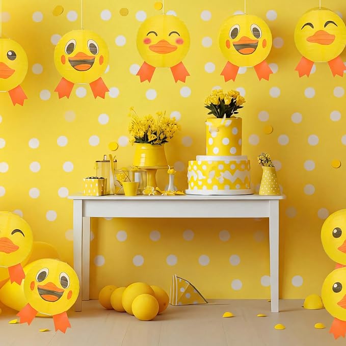 Panelee 12 Pcs Rubber Duck Party Decorations Paper Lanterns 8 Inch Hanging Round Paper Party Decorations for Holiday Indoor Outdoor Supplies