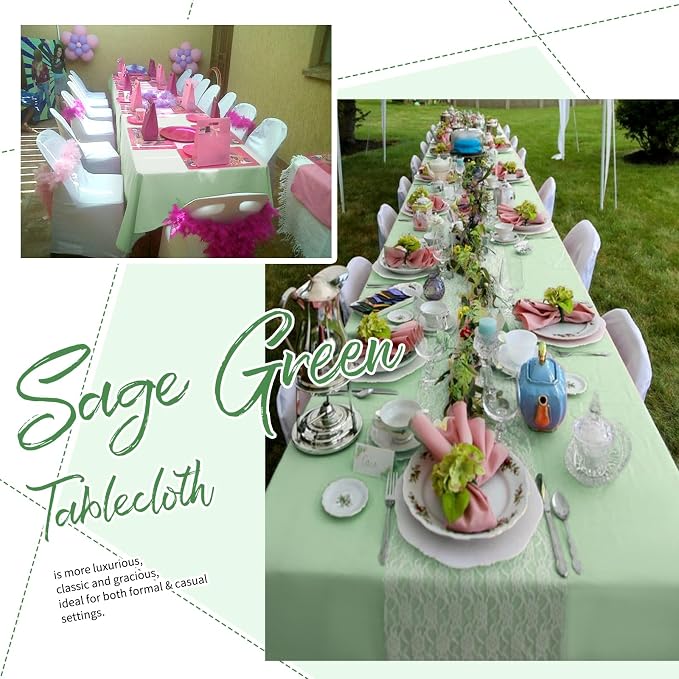 Showgeous 4 Pack Sage Green Rectangle Tablecloth 60 x 126 Inch, Wrinkle & Stain Resistant, Perfect for 6ft & 8ft Tables, Wedding, Banquet, Everyday Use