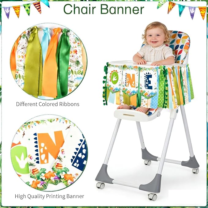 One a Saurus Birthday Decorations-Pre-Strung Happy Birthday Felt Banner Dinosaur 1st Birthday Decorations，Dinosaur Birthday Garland, Highchair Banner for Dino Themed Party Supplies