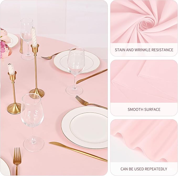 Pesonlook 10 Pack 120 Inch Pink Round Table Cloths, Premium Polyester Round Tablecloth Wrinkle Resistant Washable Table Cover for Wedding, Party, Dining,Banquet,Buffet Table