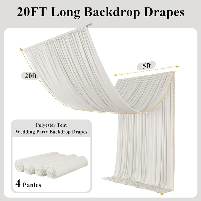 20x20ft Light Beige Ceiling Drapes, 4 Panels 20ft Height Wrinkle-Free Tent Draping Curtains for Wedding Party Tent Canopy Arch Backdrop Decorations