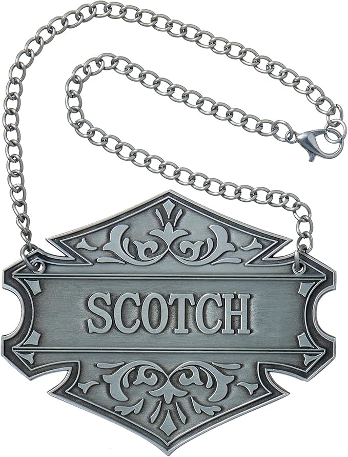 8PCS Liquor Decanter Tags-Gin, Vodka, Bourbon, Whiskey, Brandy, Rum, Scotch, Tequila/Adjustable Chain Bottle Labels/Silver