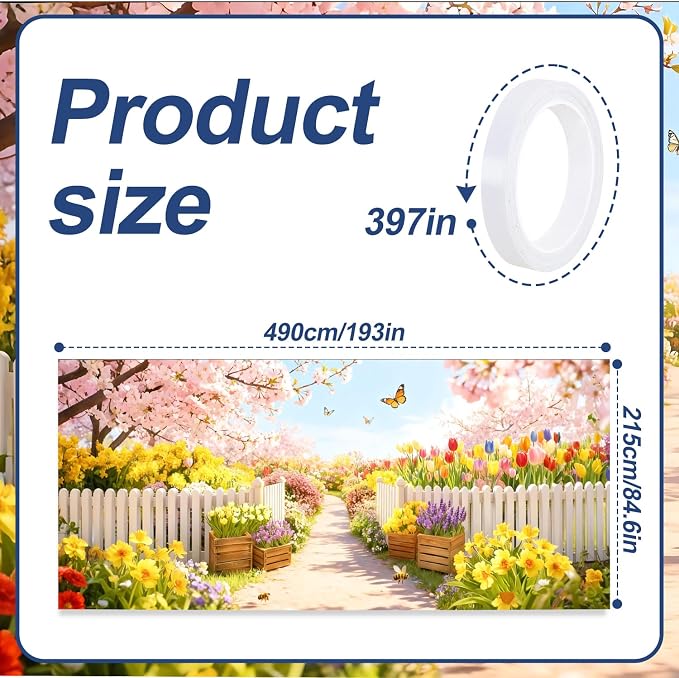 Garden Garage Door Banner Cover 7x16ft Waterproof -Cherry Blossom Floral Backdrop with Butterflies,Spring Easter Wedding Decor,Photo Booth Background