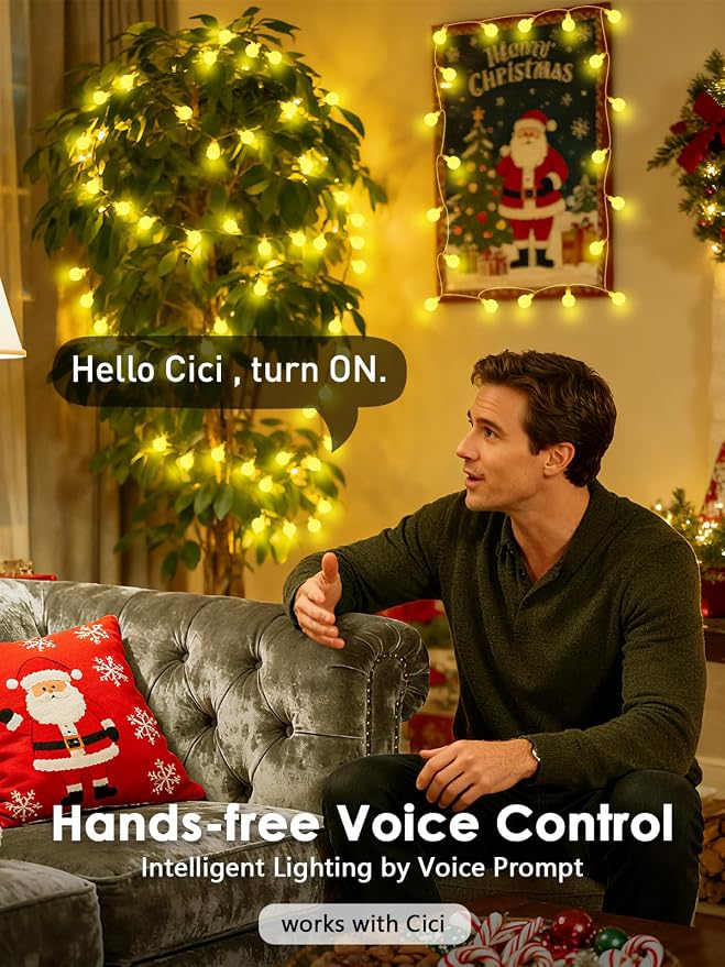 2026 New Connectable 43FT Smart Voice Controlled Globe String Lights Indoor Outdoor | 100LED Warm White Classroom Fairy Lights for Bedroom with Remote & Timer, 12 Modes Waterproof Classroom Decor