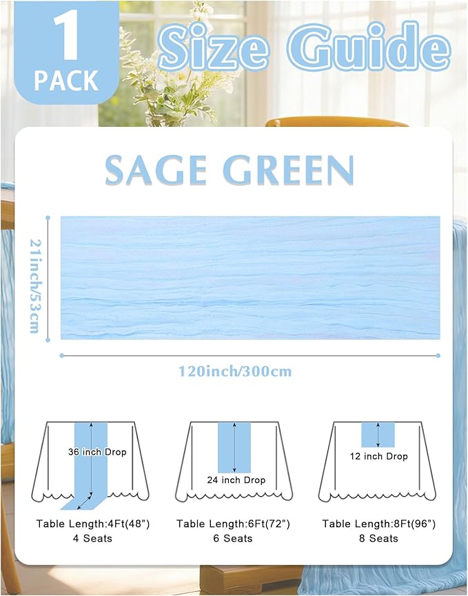 Baby Blue Cheesecloth Table Runner 21x120 Inch Gauze Table Runners Reusable Polyester 10ft Boho Rustic Cheese Cloth Table Runner for Wedding Party Baby Shower Birthday