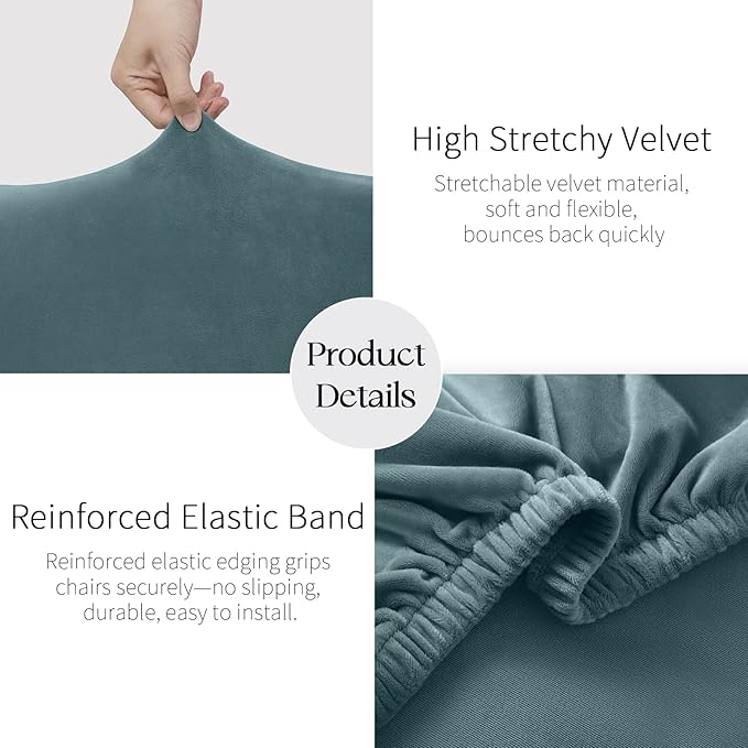 MOSAYT Velvet Stretch Chair Covers for Dining Room Set of 6 - Soft Slipcovers with Thick Removable Fabric for Parsons Chairs, Washable Seat Protectors for Kitchen, Banquet & Home Decor, Teal