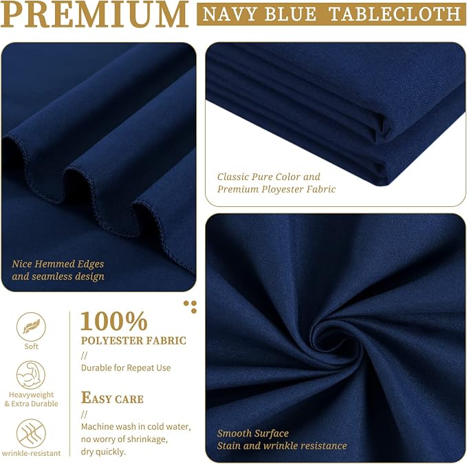 Showgeous 12 Pack Navy Blue Round Tablecloth - 120 Inch Polyester Table Cloth - Washable Decorative Fabric Table Covers for Wedding Party Banquet