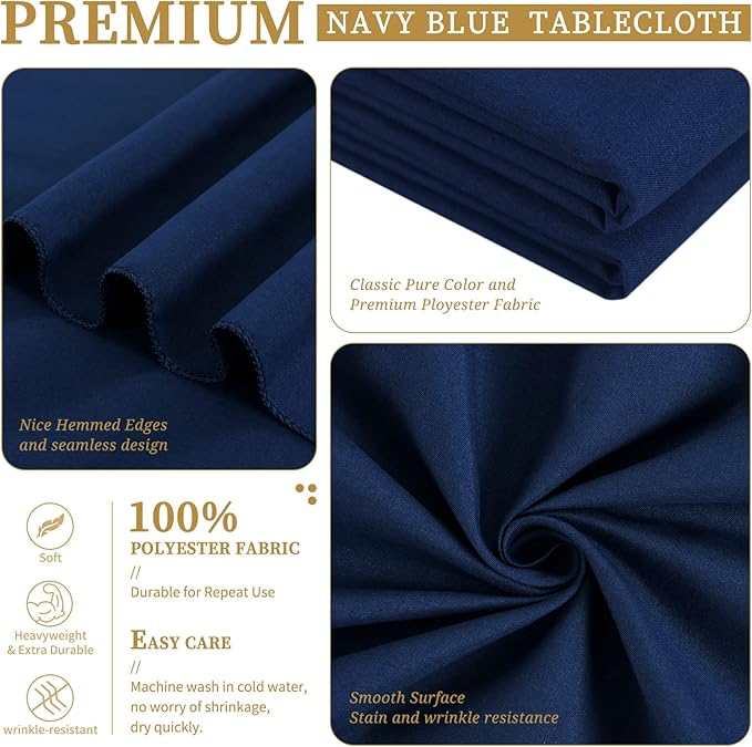 Showgeous 4 Pack Navy Blue Round Tablecloth 90 Inch Washable Polyester Tablecloths for Round Tables Stain Resistant and Wrinkle Table Cloth Decorative Fabric Table Cover for Dining Wedding Party