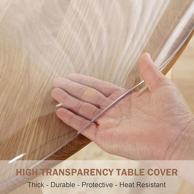 LovePads Round Clear Table Cover Protector 43 Inch, 2mm Thick Table Protector for Dining Room, Waterproof Plastic Cover PVC Vinyl Tablecloth, Circle Tabletop Protective Pad for Furnture Surface