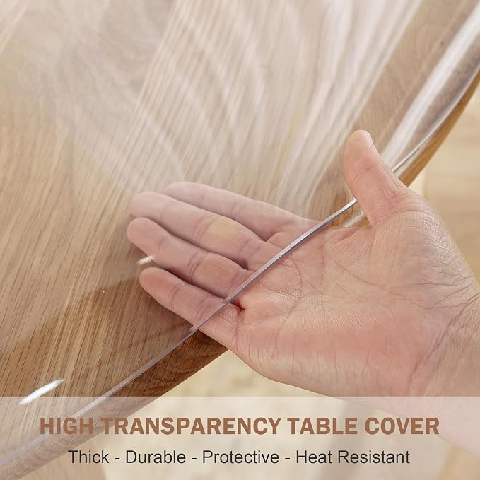 LovePads Round Clear Table Cover Protector 45 Inch, 2mm Thick Table Protector for Dining Room, Waterproof Plastic Cover PVC Vinyl Tablecloth, Circle Tabletop Protective Pad for Furnture Surface