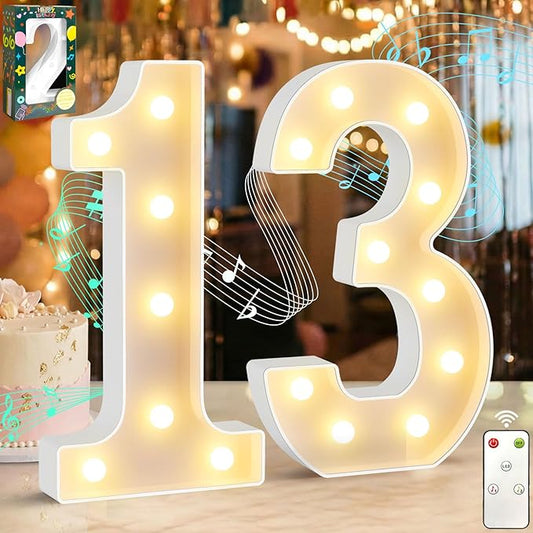 12.6 Inch LED Marquee Light Up Numbers 13 with Happy Birthday Music, Remote 13th Birthday Number Lights as Gifts for Girls Boys, Lighted Marquee Numbers for Table Party Decorations