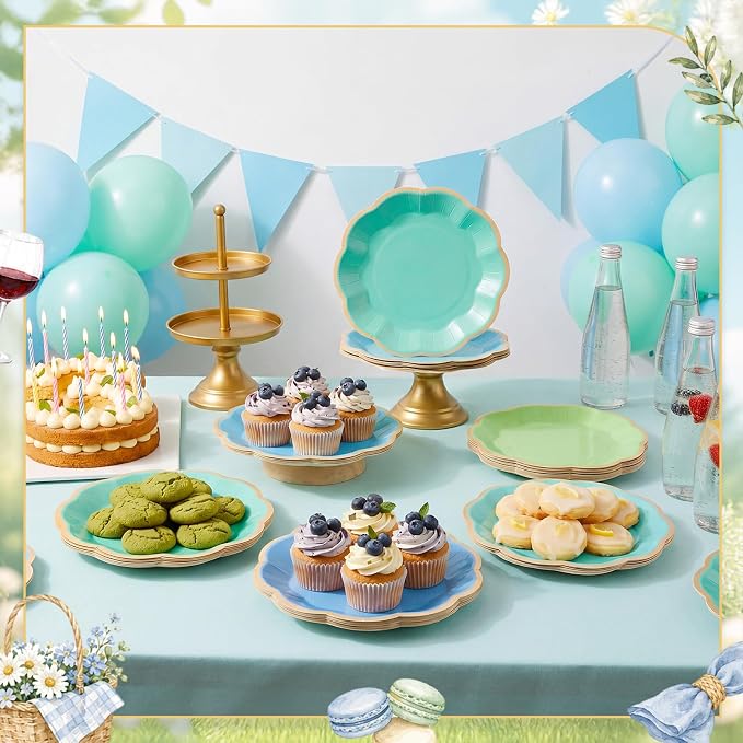 72 Pcs Teal Blue and Green Color Paper Plates 9 Inch Gradient Scalloped Paper Disposable Dinner Dessert Plates for Summer Beach Ocean Birthday Wedding Bridal Party Supplies