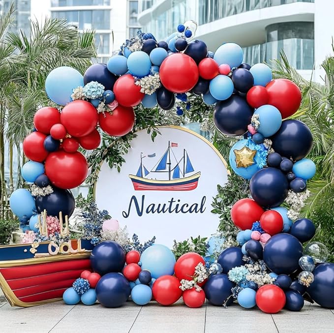 Navy Blue Red Balloon Garland Double Stuffed Macaron Blue Royal Red Balloon Premium Red Latex Balloon Arch Kit for Superhero Boys Birthday Baseball Theme Nautical Party Decorations