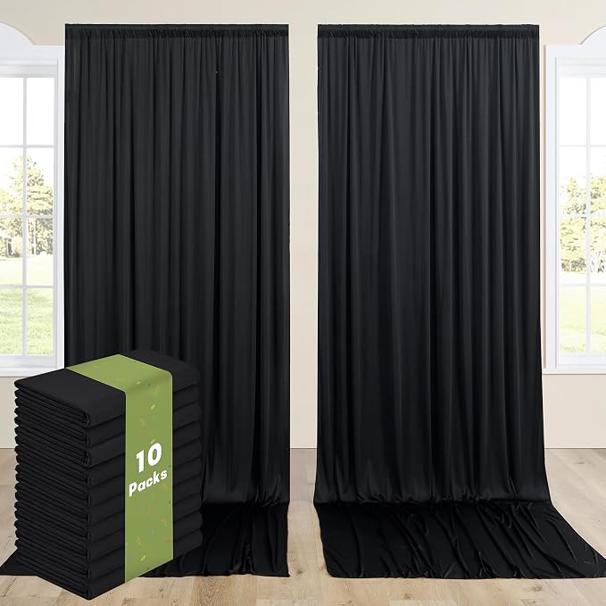 10 Panels 5x12ft Wrinkle Free Black Backdrop Curtains for Parties, Polyester Photo Backdrop Drapes 12 ft Long Back Drop Cloth for Wedding Birthday Photography Background, 50ftx12ft