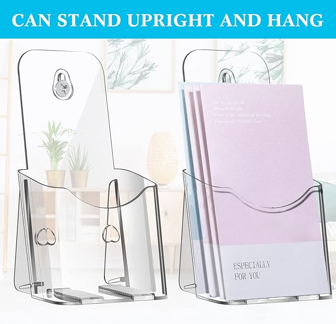 Yookeer 50 Pieces Acrylic Brochure Holder 4 x 8 Inches Rack Card Holder Clear Pamphlet Holders Display Stand for Vendors, Brochure, Trifold, Magazine, Pamphlet, Booklets