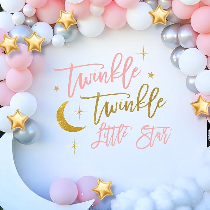 Twinkle Twinkle Little Star Gender Reveal Decorations - Moon Theme Decal Sign for Balloons Arch Backdrop, Twinkle Twinkle Little Star Baby Shower Decorations, Pink First Birthday Decoration for Girl