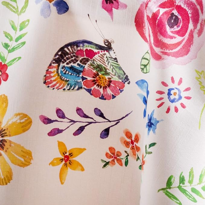 Maison d' Hermine Table Cloth Round Table 100% Cotton 69 Round Inches Tablecloth Reusable Decorative for Dining Kitchen Room Farmhouse Party Home Hotel Restaurant Spring Summer- Happy Florals - Sweety