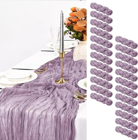 24 Pack Purple Cheesecloth Table Runner, 10FT Violet Amethyst Cheesecloth Rustic Boho Table Runner Long Romantic Semi Sheer Table Runner for Wedding Birthday Bridal Party Decorations(21.5×120 Inch)