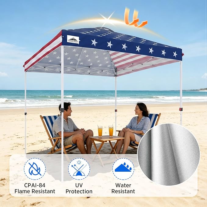 EAGLE PEAK Pop Up Canopy Tent with Wheeled Carry Bag, 8 Stakes, 4 Ropes, Easy Set Up Tent Canopy, 8x8 ft, American Flag