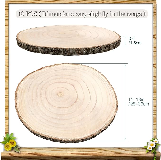 ZOCONE 10 Pcs Large Wood Slices 9-10 Inches Unfinished Rounds, Natural Paulownia Wooden Slices for Centerpieces, Round Wooden Discs Decoration for Rustic Wedding, Wood Centerpieces for Tables