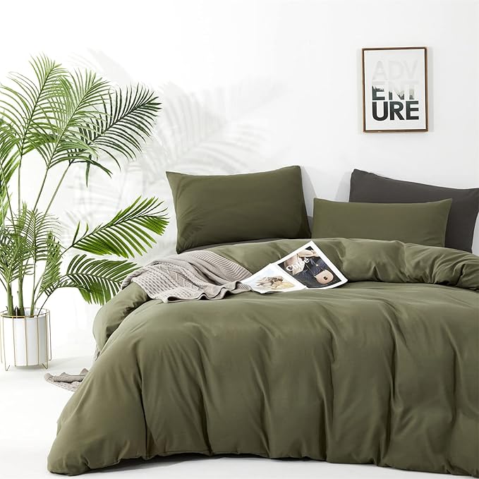KAREVER Olive Green Comforter Full Size Solid Green Bedding Set 3 PCs Soft Dark Green Full Size Bed Blanket Set for All Season as Gift