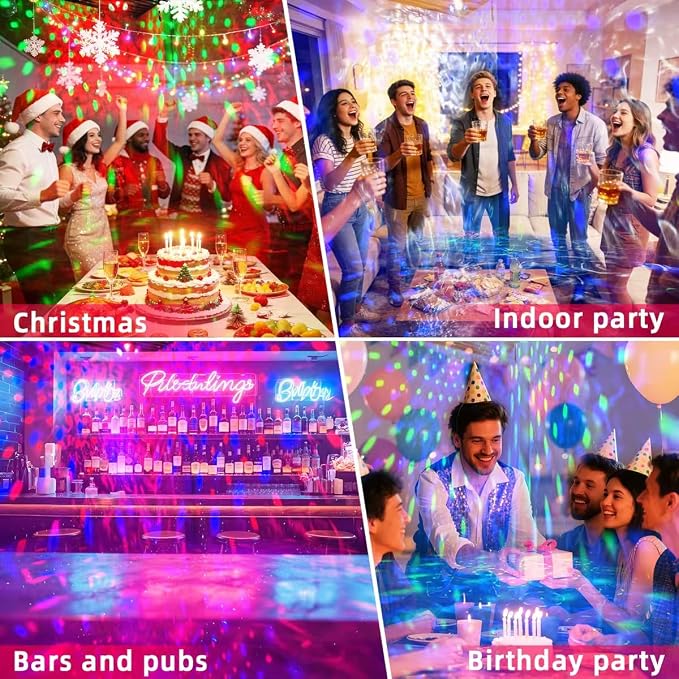 4 Disco Ball in 1 Party Lights Indoor Outdoor, Dj Laser Lights for Parties Decor Strobe Sound Activated Stage Disco Dj Light with Remote for Karaoke Birthday Wedding Club Christams