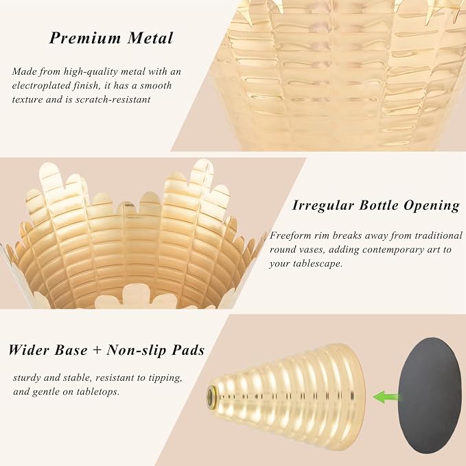 Gold Vases for Centerpieces 2 Pcs: 9in Tall Vases Centrepieces for Tables Decorations, Gold Flower Vases for Wedding, Home, Party & Anniversary