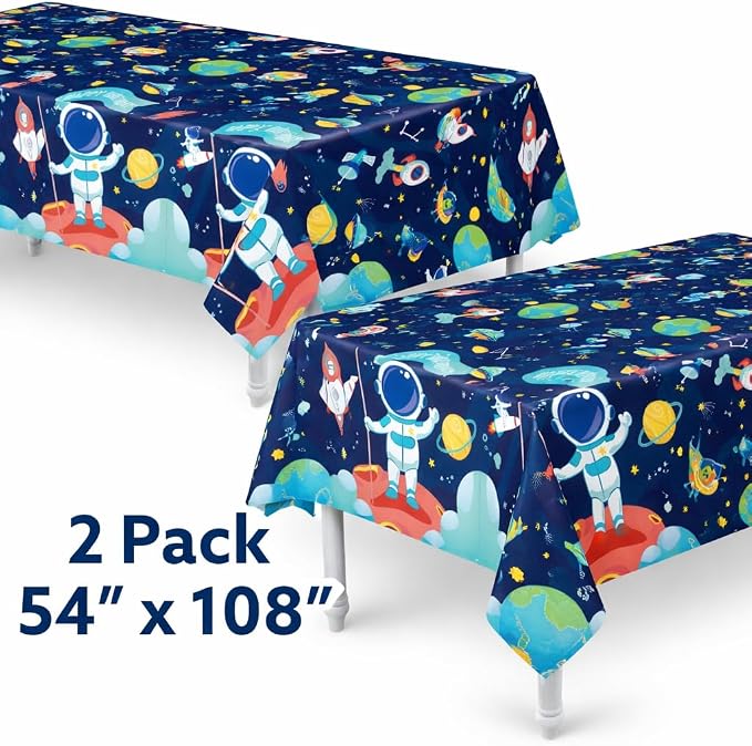 Serves 30 Complete Party Pack Outer Space Party Theme 9" Dinner Plates 7" Plates 30 Cups 2 Table Cover 30 Napkins 30 Beverage Napkins Blast off Birthday Banner 14 Swirls 12 Photo Props Space Birthday
