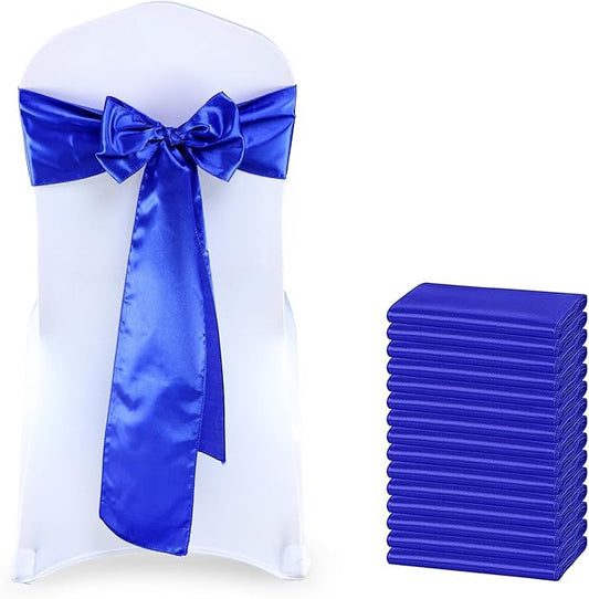 MDS Satin Chair Sashes, 25 Pack, 7”x108” Each, Decorative Chair Bows Ribbon Tie Backs for Wedding Party, Holiday Dinner, Birthday, Reception, Banquet, Hotel & Event Decoration - Royal Blue