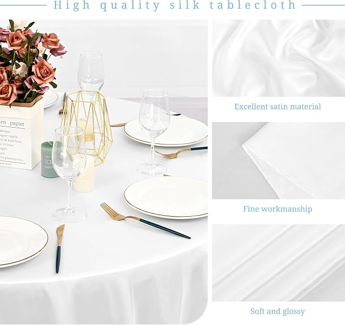 12 Pack 120 Inch Round Satin Tablecloth, White, Wrinkle & Stain Resistant, Perfect for Weddings & Fine Dining