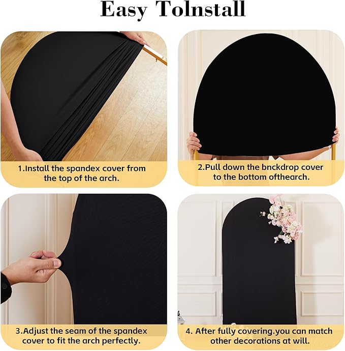Black Arch Cover 7.2 and 6ft Black Arch Backdrop Cover Set of 2 Spandex Wedding Arch Stand Covers for Birthday Party Baby Shower Bridal Shower Wedding Ceremony Banquet Photo Background Decorations