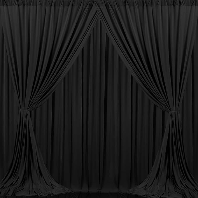 MEETSKY 4 Panels Black Backdrop Curtain for Party Wedding Ceremony 20ftx 10ft Photo Curtains Backdrop Drapes Fabric Backdrop Curtain Rod Pocket Decoration Birthday Party for Boys Men, 5ft x 10ft