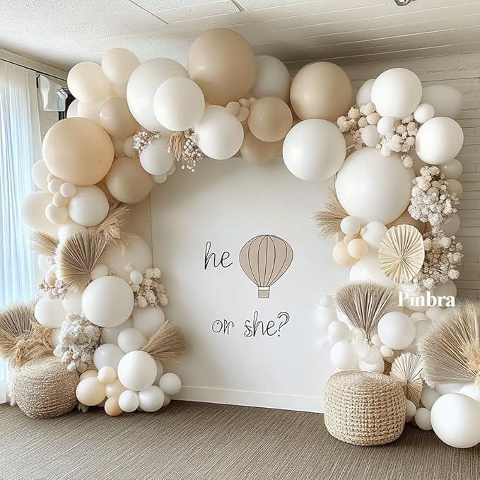 White Balloon Arch Double Stuffed White Sand Cream Beige Balloon Garland Kit Blush Nude Balloons for Neutral Baby Shower Gender Reveal Bridal Birthday Wedding Engagement Baptism Party Decorations