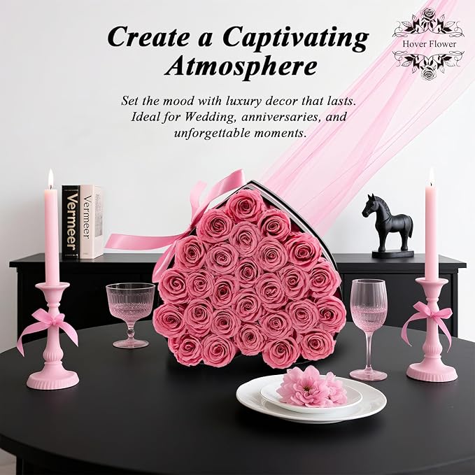 27 Forever Preserved Flowers in a Box, Vanlentines Day Gifts for Her, Eternal Roses Flowers for Delivery Prime, Birthday Gifts for Women Mom Grandma Wife (Pink)