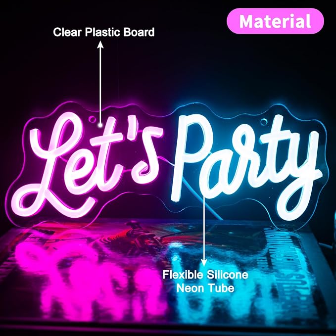 Lets Party Neon Sign for Party Wall Decor, Dimmable LED Neon Lights, Art Decorative Lights for Bachelorette Party, Engagement Party, Birthday Party, Living Room, Gamer Room Decor 11.81 x 4.72"