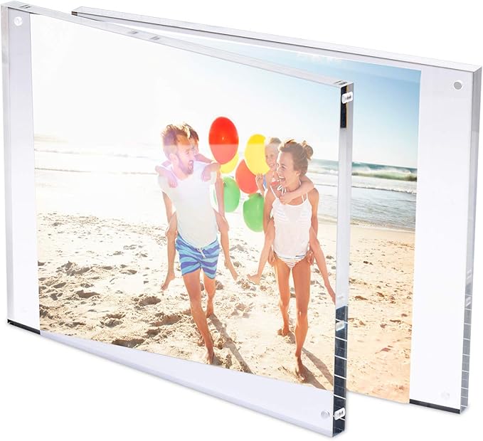 TWING Picture Frame, 8x10 Acrylic Photo Frames Horizontal Magnet Double Sided Photo Frame with Microfiber Cloth,12 + 12MM Thickness Clear Picture Frame Desktop Display
