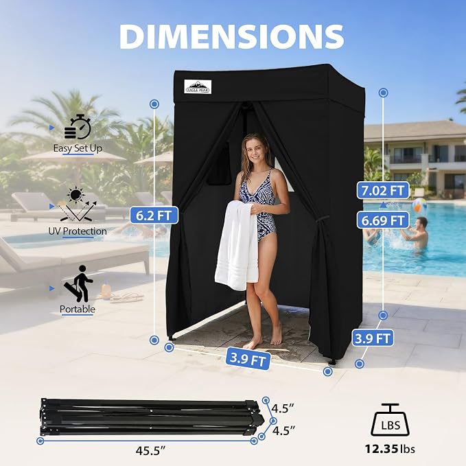 EAGLE PEAK 4x4 Pop Up Changing Tent, Flat Top Changing Room, Black | Portable, Privacy Tent, Pool Cabana, Dressing Room, Shower & Toilet Use, Opaque Fabric, Instant Setup, Photoshoots, Camping