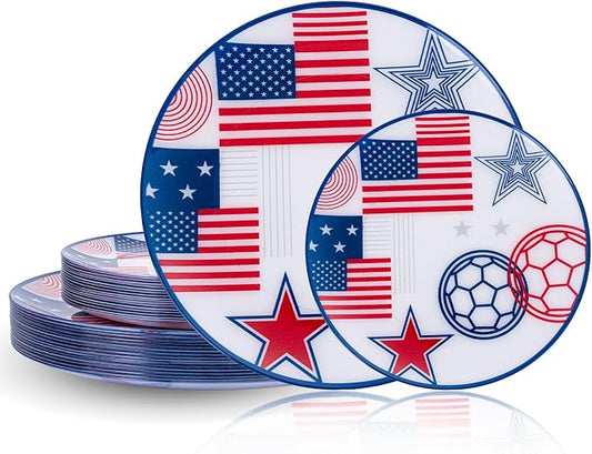 I00000 20 Pcs Plastic Soccer Plates - Heavy Duty Disposable Plates for Global Soccer Celebration Party Supplies include 10.25" Dinner Plate& 7.5" Dessert Plate for soccer Party