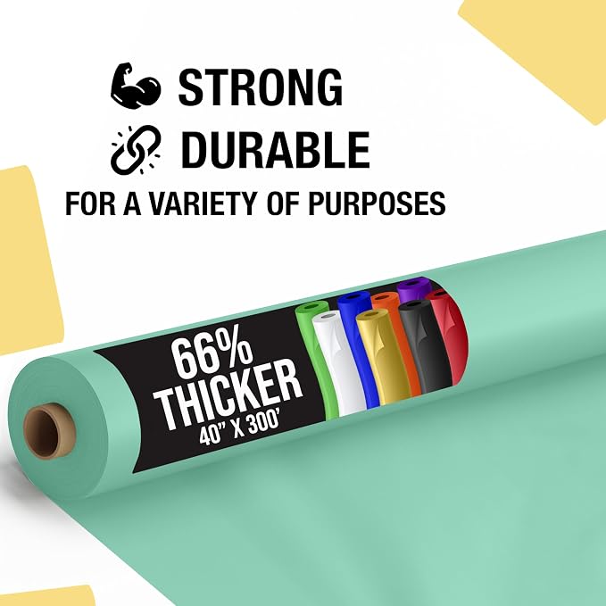 Party Solids 66% Thicker Premium Mint Plastic Table Cover Roll 40" X 300' Table Cloth Plastic Cover Roll Quality Thick Banquet Rolls Disposable Tablecloth Rolls Strong American Based Company