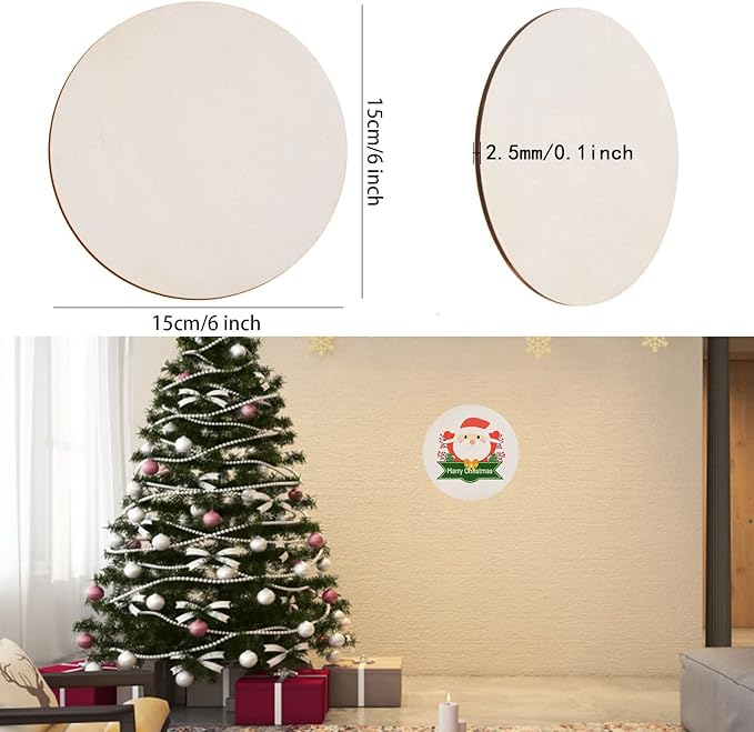 60 Pcs 6 Inch Wood Circles for Crafts Unfinished Circles Wooden Rounds Natural Round Wooden Disc Cutouts Blank Wood Slices for DIY Crafts, Coaster, Painting, Engraving, Home Decorations