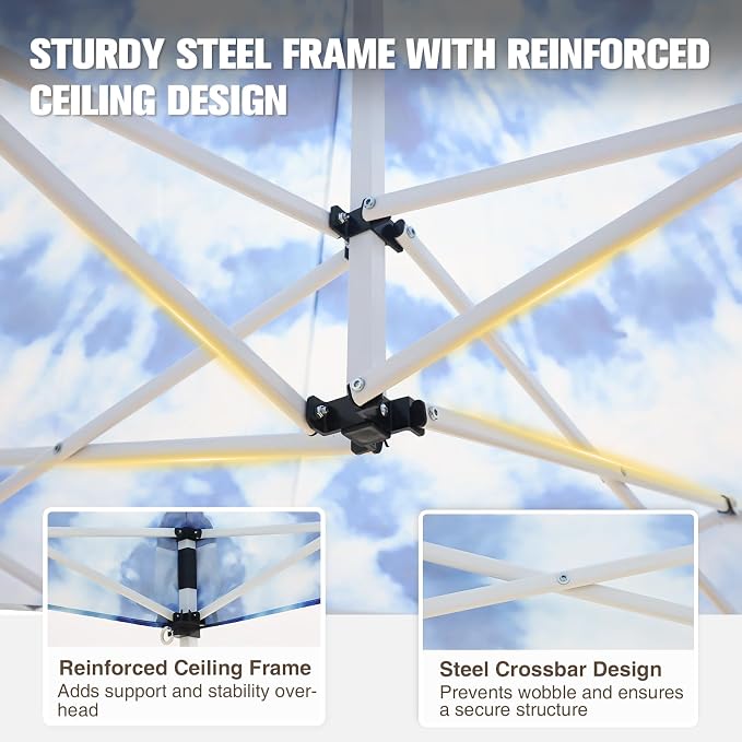 EAGLE PEAK Pop up Canopy 5x5, Outdoor Portable Canopy Tent with One Removable Sunwall, Carry Bag Included, Tie Dye Blue