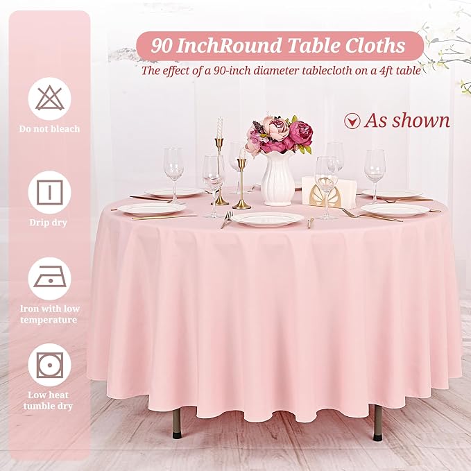 Pesonlook 10 Pack Pink Round Tablecloths 90 Inch, Polyester Table Cloth Bulk for Round Tables, Stain and Wrinkle Resistant Circle Table Cover for Wedding Party Dining Banquet