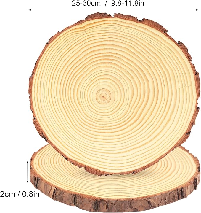 4 PCS 10-12 Inch Natural Wood Slices, Unfinished Pine Wood Circles with Barks for Coasters, DIY Crafts, Christmas Rustic Wedding Ornaments and Centerpieces,by GNIEMCKIN
