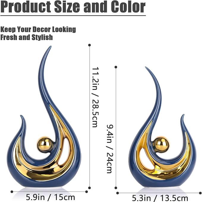 XMGZQ 2pcs Navy Blue Gold Modern Abstract Art Statue Table Decoration,Elegantes Ceramic Statue for Home Décor Accent,Mantel,Bookshelf,Centerpiece Table Decorations for Dining Room,adornos para sala
