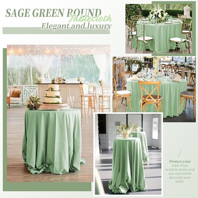 Pesonlook 12 Pack Round Tablecloth-120 Inch Sage Green Table Cloth Polyester Round Table Cover Tablecloths Washable Fabric Table Cover for Wedding/Party/Banquet/Dining/Buffet (Sage Green/120 Inch)
