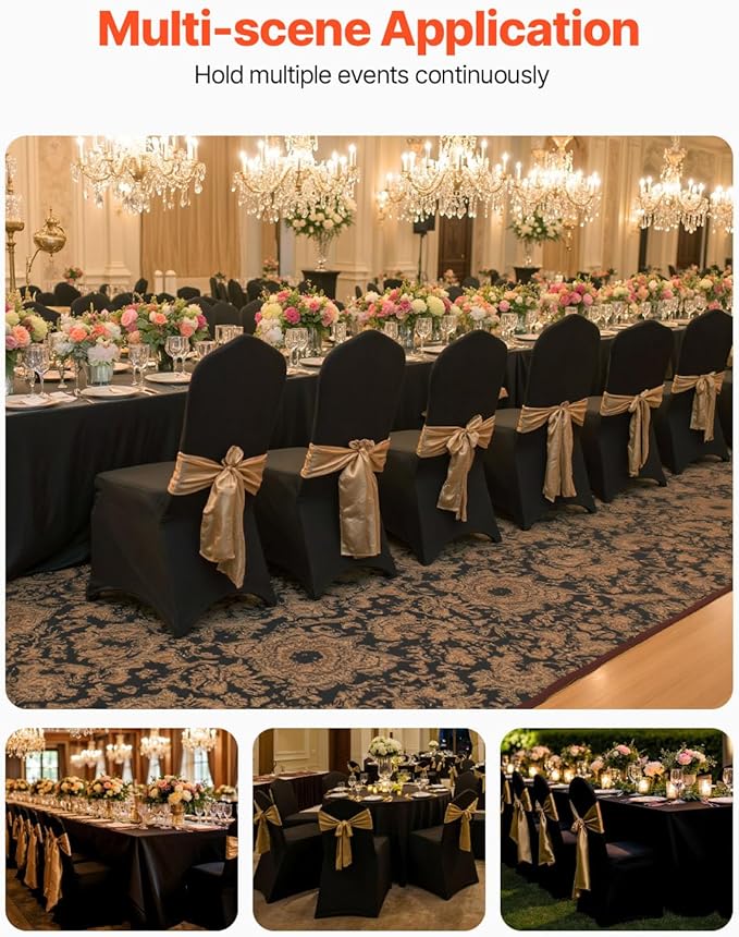 VEVOR 50 Pcs Black Chair Covers Polyester Spandex Stretch Slipcovers for Wedding Party Dining Banquet Arched-Front Chair Covers